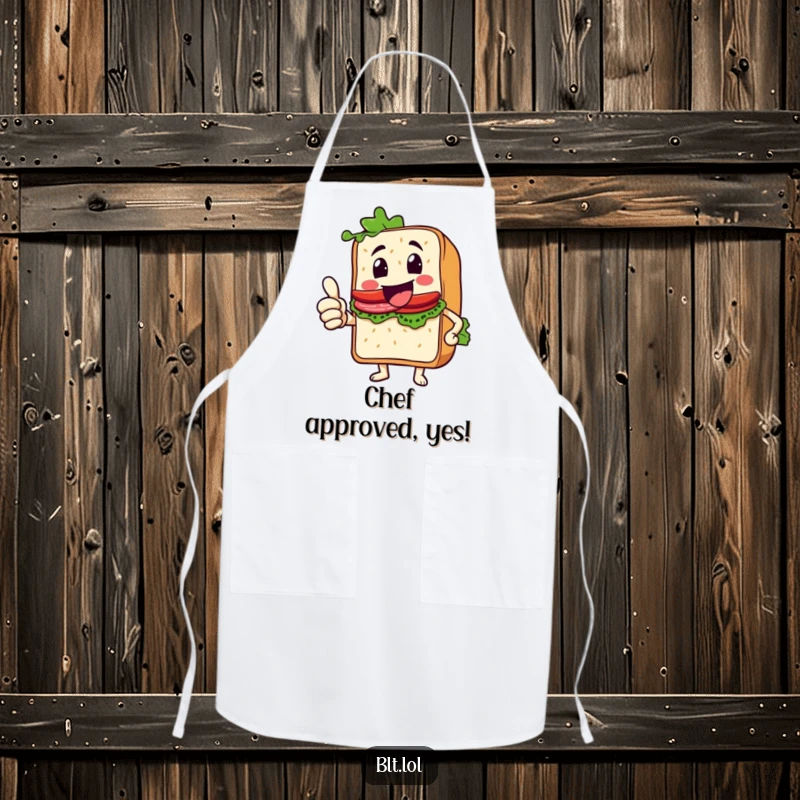 Funny Thumbs Up BLT Sandwich Apron, a sandwich character giving an enthusiastic thumbs up, protection with a smile, ideal funny gift.