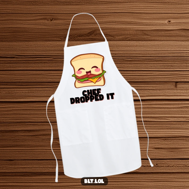 Funny BLT sandwich apron with a winking sandwich dropping a mic, perfect for protecting clothes while cooking with style.