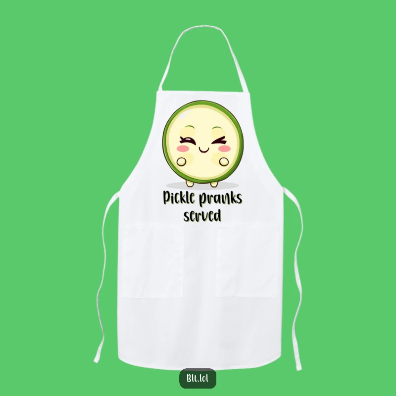 Funny Pickle Slice Apron Kitchen Winking Character Humorous Chef Gift