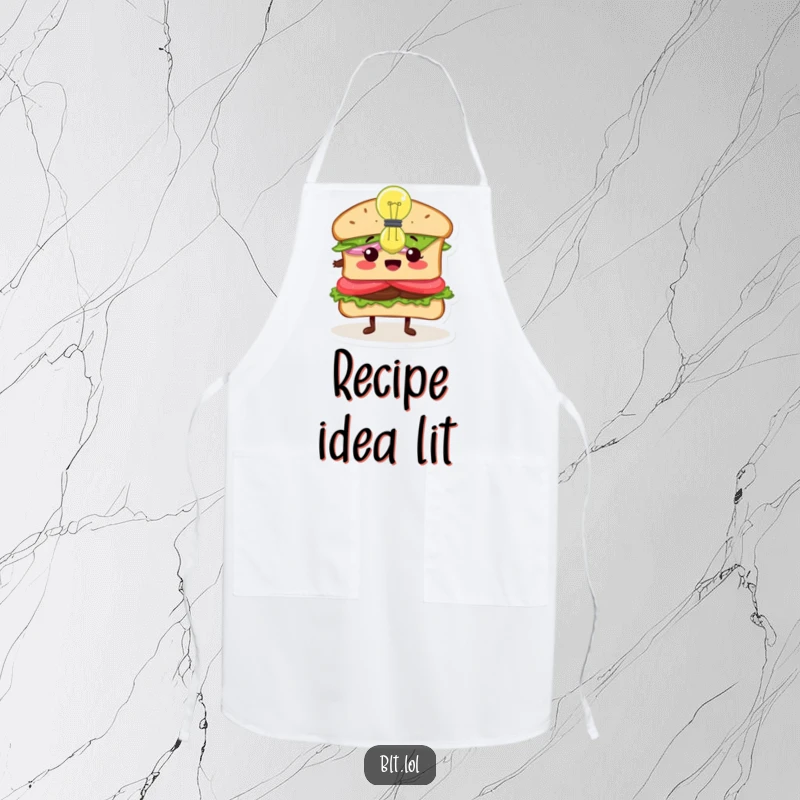 Funny Inspired BLT Sandwich Apron, a sandwich character with a lightbulb, symbolizing innovation in the kitchen, practical and fun, ideal funny gift.