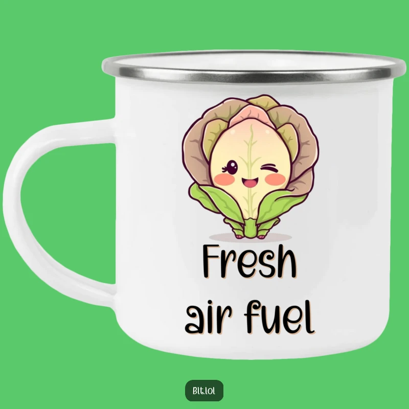 Funny Blushing Lettuce Camping Mug Durable Winking Vegetable Character Outdoor Gift