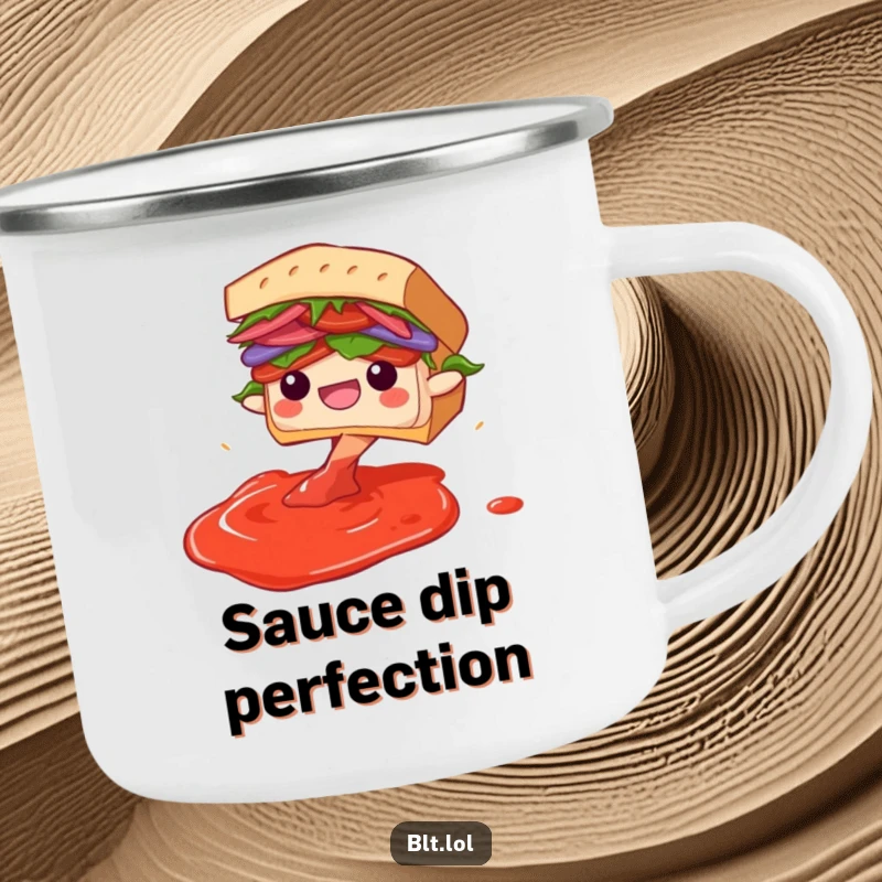 Funny Diving BLT Sandwich Camping Mug: A rugged mug featuring a BLT character gleefully diving into an imaginary sauce pool, ready for fun.