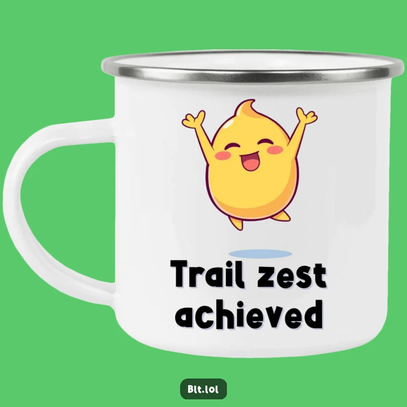 Funny Mustard Blob Leaping Camping Mug: Adventure with Zest!