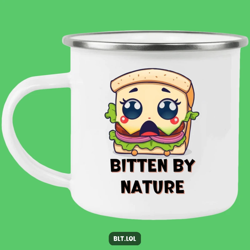 Funny Surprised BLT Sandwich Camping Mug: Bite Taken Outdoor Funny Gift