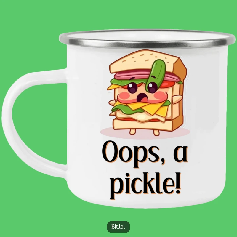 Funny Surprised BLT Sandwich Pickle Camping Mug: Enjoy Your Adventures with Hilarious Surprise