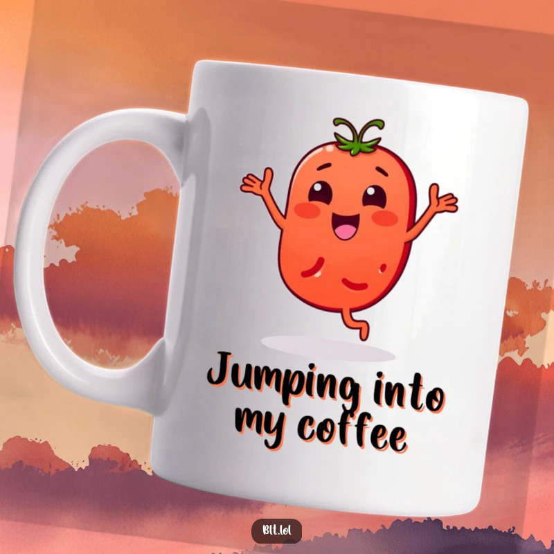 Funny Mug: A tomato slice character in mid-bouncy dance, full of energy. Perfect funny gift for dancers.