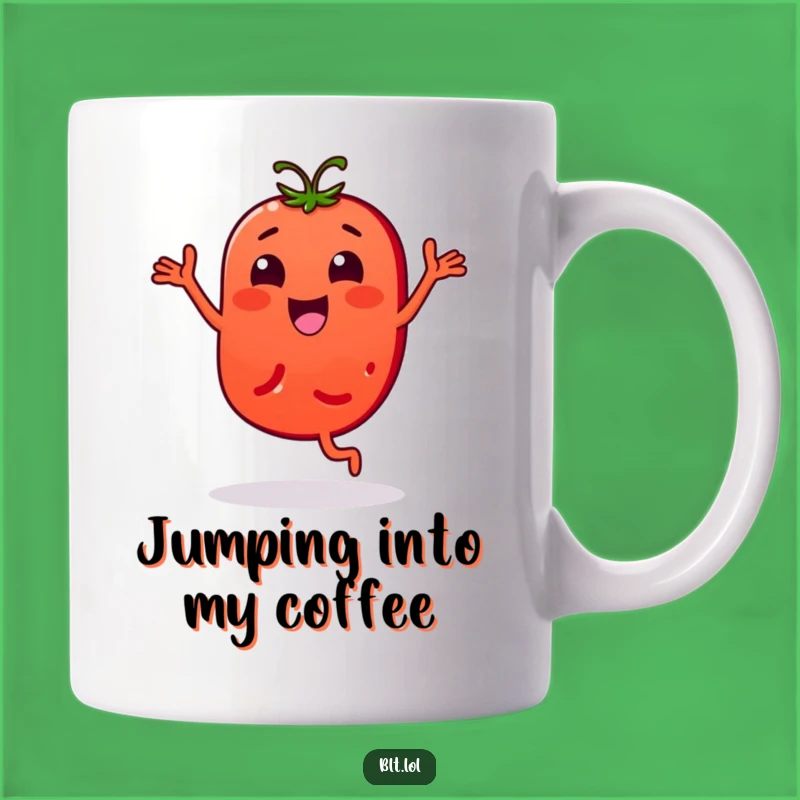 Funny Bouncy Tomato Slice Mug - Energetic Veggie Dance Gift for Joyful Mornings