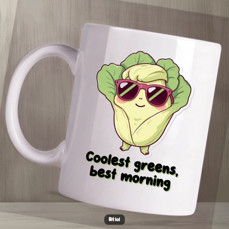 Funny Mug: A cool lettuce character in sunglasses, chilling and looking super relaxed. Perfect for a funny gift.