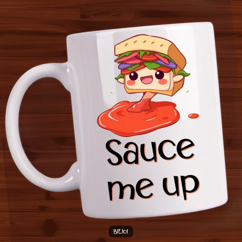Funny Diving BLT Sandwich Mug: A happy BLT sandwich leaps into an imaginary pool of sauce with pure glee and abandon.