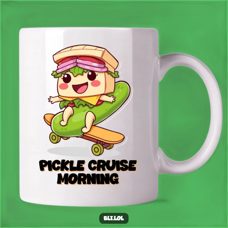 Funny Riding BLT Sandwich Mug: Pickle Skateboard Humor, Perfect Gift