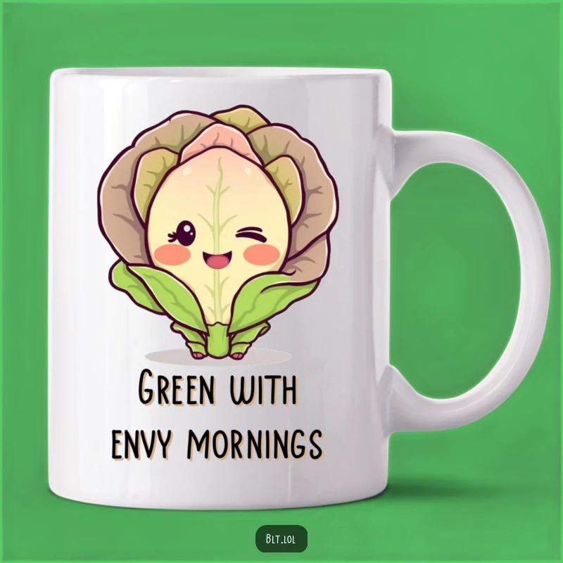 Funny Blushing Lettuce Mug a Shy Winking Vegetable Character Perfect Gift