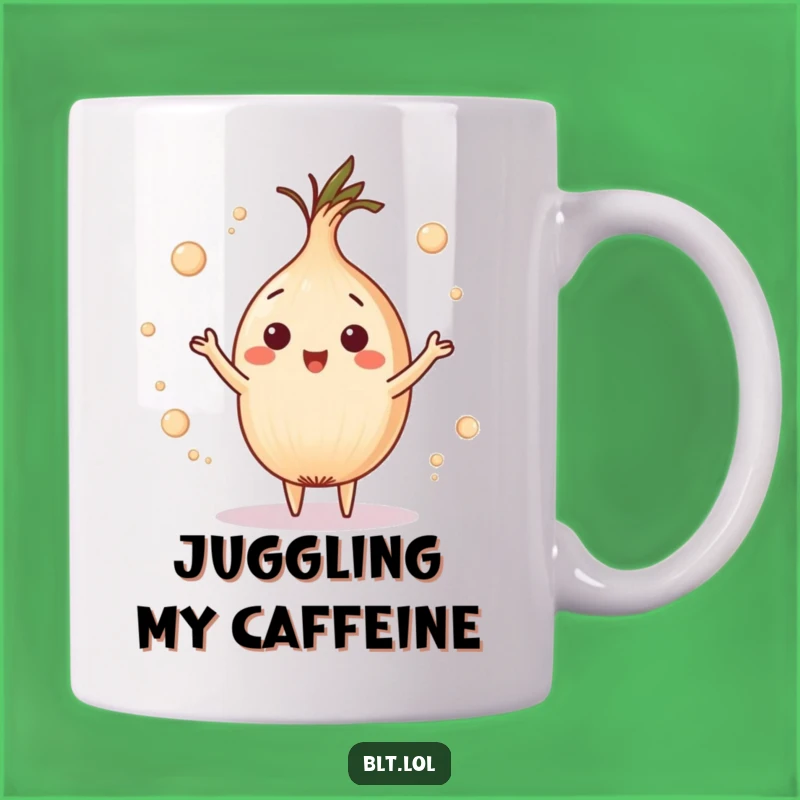 Funny Onion Ring Juggling Mug - Playful Foodie Kitchen Gift