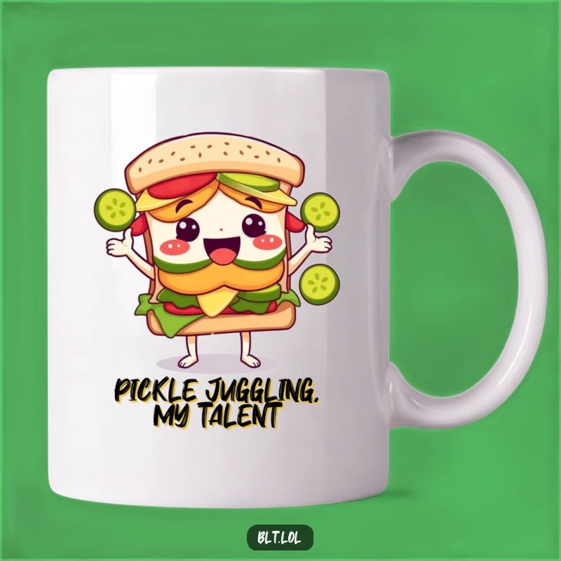 Funny BLT Sandwich Juggling Pickles Mug - Hilarious Sandwich Gift Idea