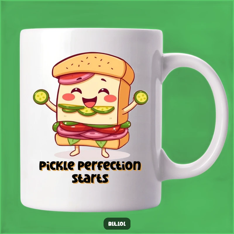 Funny Juggling BLT Sandwich Mug: Joyful Pickle Slice Humor, Perfect Gift
