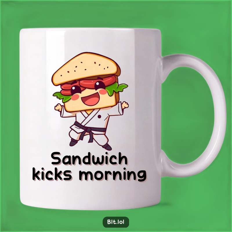 Funny BLT Sandwich Karate Kick Mug - A Hilarious Martial Arts Food Gift