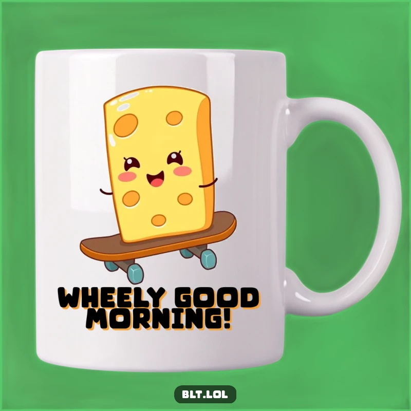 Funny Giggling Cheese Skateboard Mug - Cheesy Rad Foodie Gift