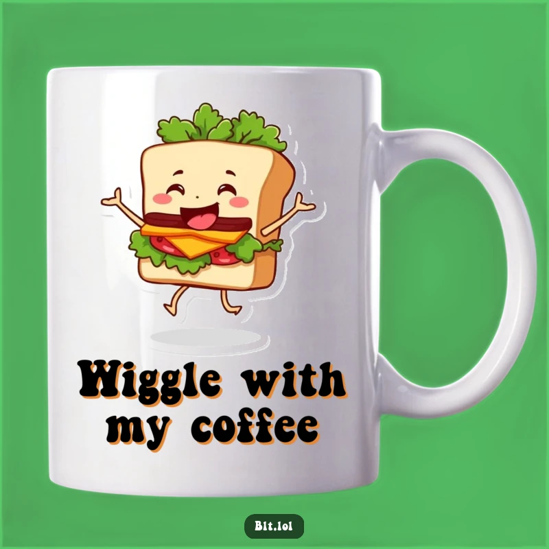 Funny Dancing BLT Sandwich Mug: Wobbly Lettuce Character Perfect Funny Gift