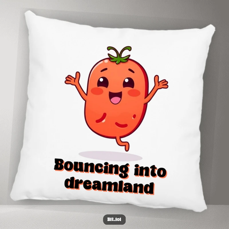 Funny Pillow: A tomato slice character in a fun bouncy dance pose. Wonderful funny gift for decor.