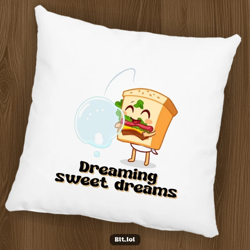 Funny Bubble Blowing BLT Sandwich Pillow, a sandwich character blowing a large bubble, soft and decorative cushion, perfect gift.