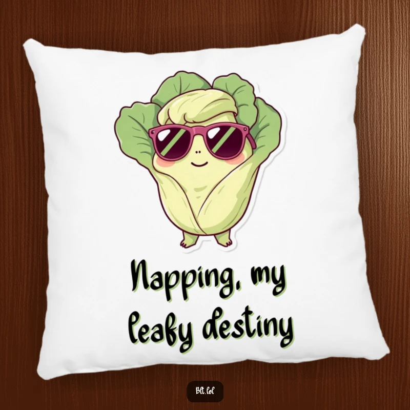 Funny Pillow: A cool lettuce character wearing sunglasses, ready for relaxation. Wonderful funny gift for decor.