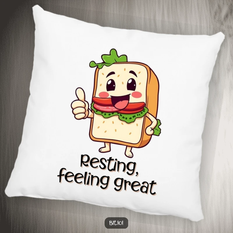 Funny Thumbs Up BLT Sandwich Pillow, a cheerful sandwich character enthusiastically giving a thumbs up, soft and decorative cushion, perfect gift.