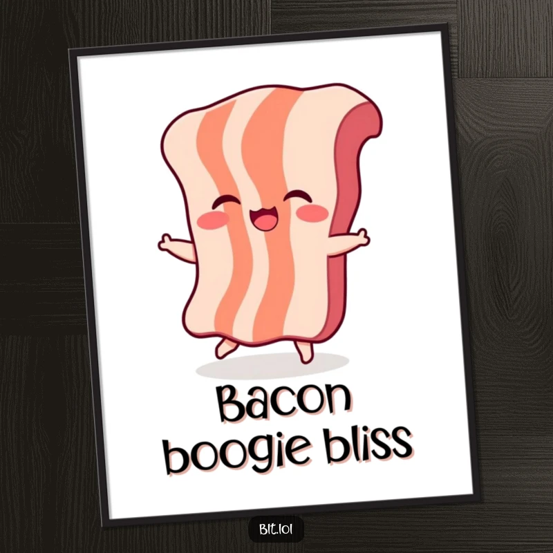 Funny Bacon Dance Digital Art: A giggling piece of bacon character is dancing joyfully, offering humorous and energetic digital decoration.