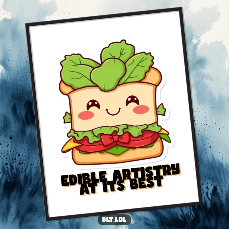 Funny BLT Sandwich Digital Art: A smiling BLT character with a lettuce head in a bow, offering humorous and charming digital decoration.