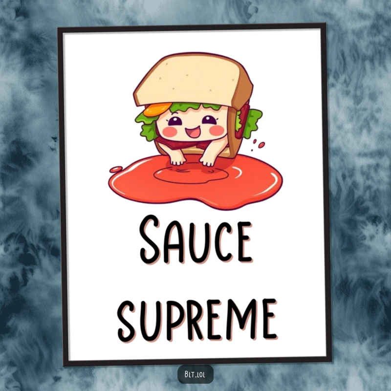 Funny BLT sandwich character in a dynamic pose of diving into imaginary sauce, available as an instant digital art download.