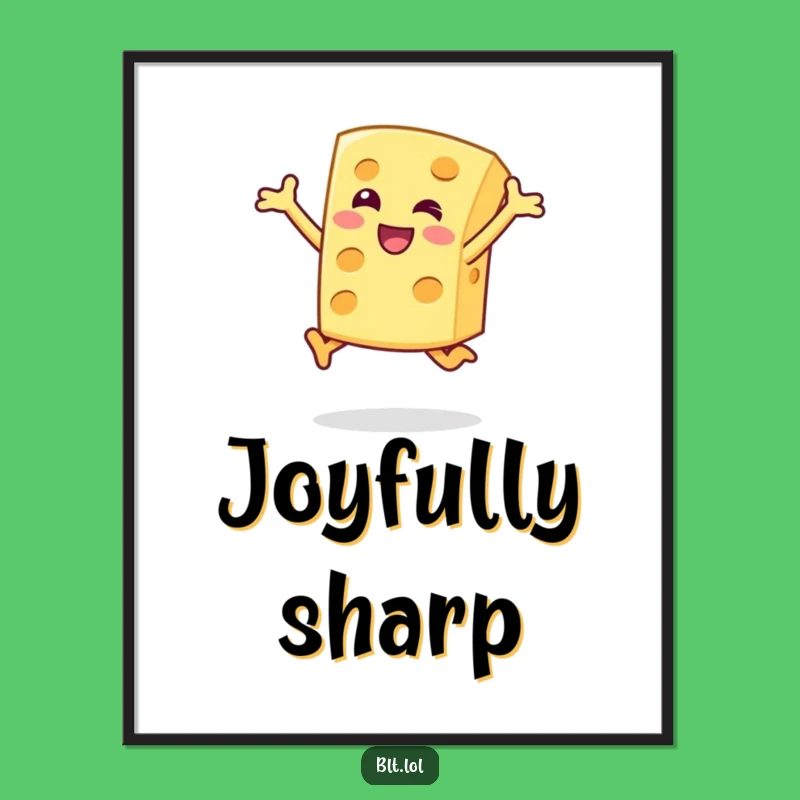 Funny Cheese Slice Digital Art Happy Jumping Character Instant Foodie Gift