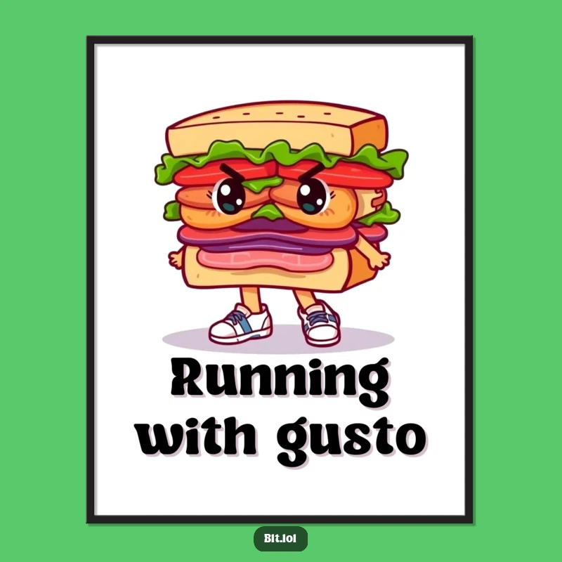 Funny Determined BLT Sandwich Digital Art: Running Instant Funny Gift