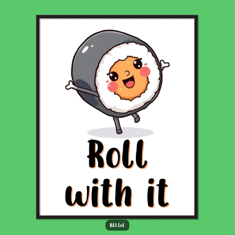 Funny Kawaii Sushi Cartwheel Print: Instant Joyful Decor for Walls