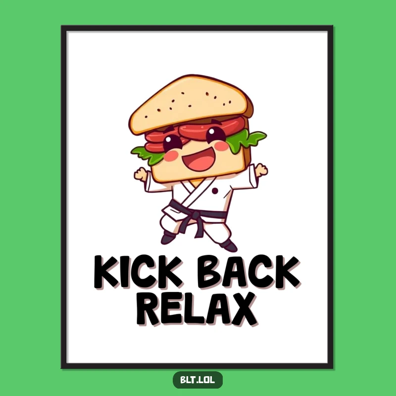 Hilarious Funny BLT Sandwich Karate Kick Digital Art - Instant Wall Decor