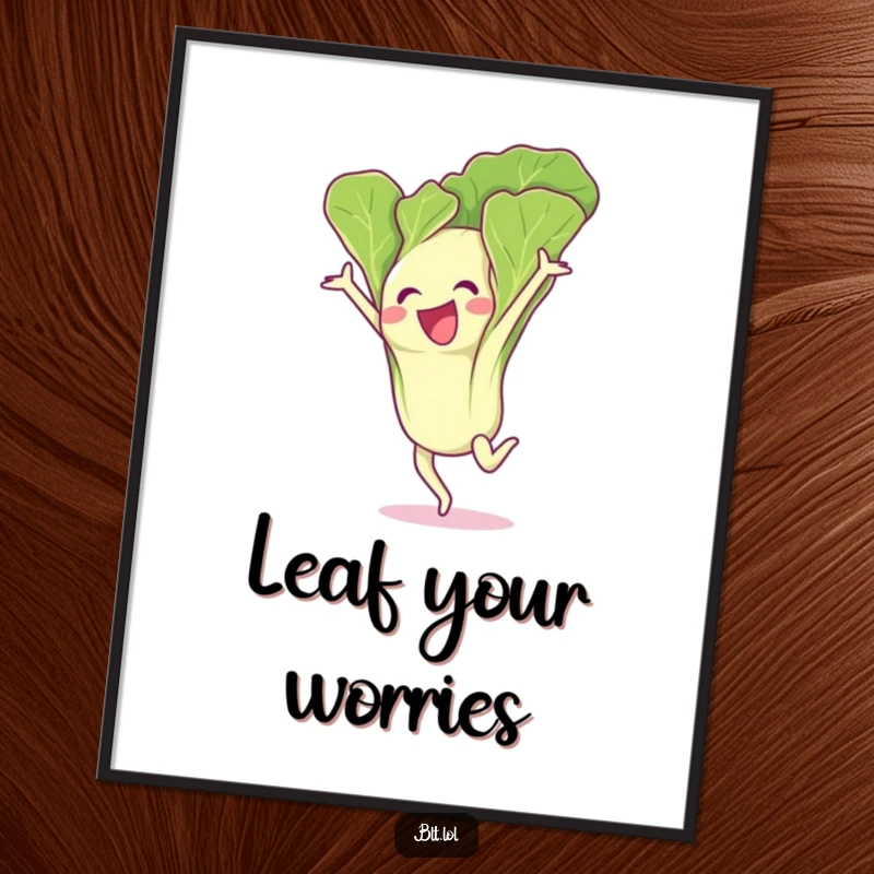 Funny lettuce leaf character in a dynamic gymnastics flip, a vibrant digital print to bring energy to any room.