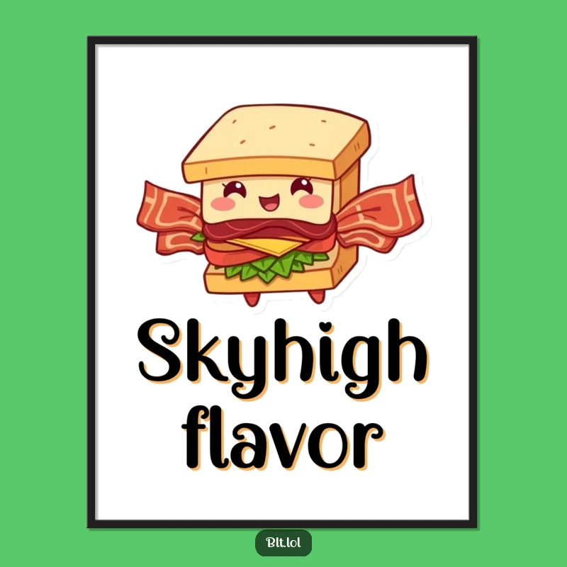 Funny BLT Sandwich Digital Art: Bacon Wings Flying Humor, Gift Ready