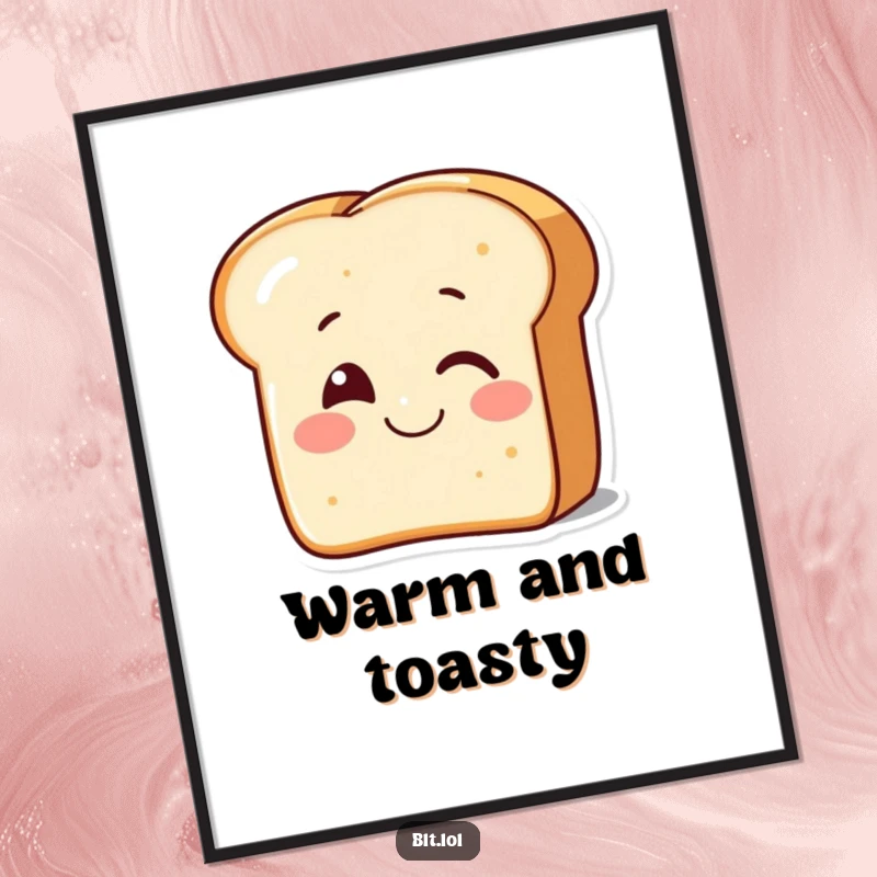 Funny smiling piece of bread winking, a cute digital art print bringing charming humor for a funny gift.