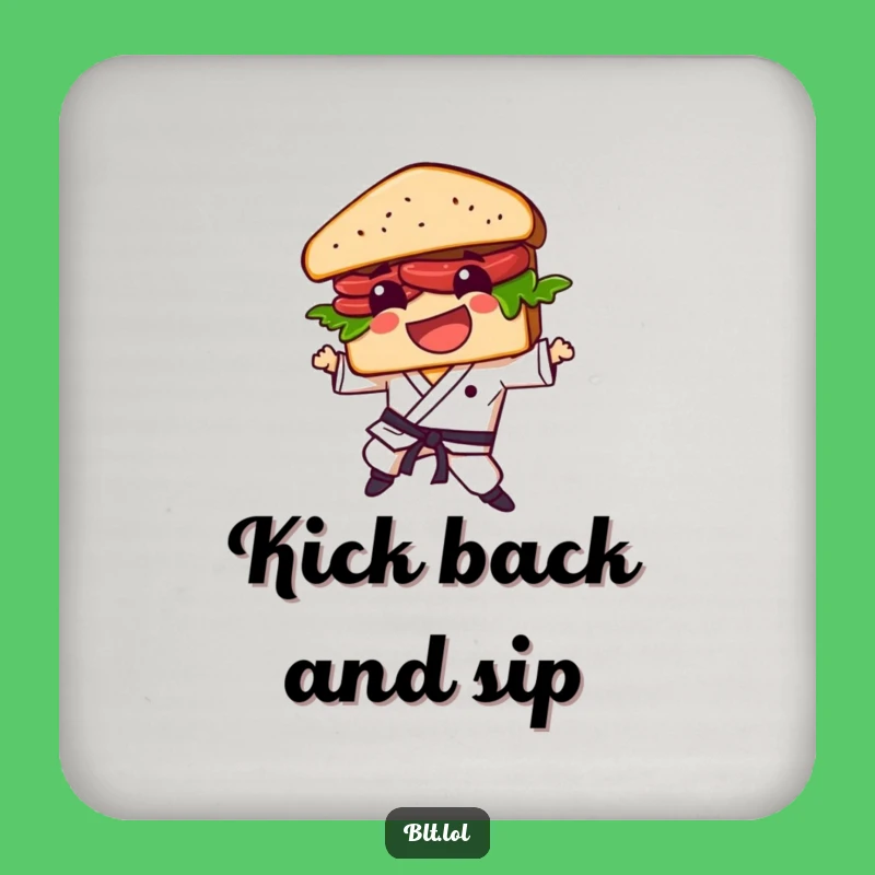 Funny BLT Sandwich Karate Kick Drink Coaster - Protect Surfaces with Humor
