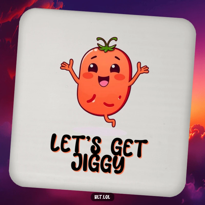Funny Coaster: A tomato slice character in a bouncy dance pose. Great funny gift for hosts.