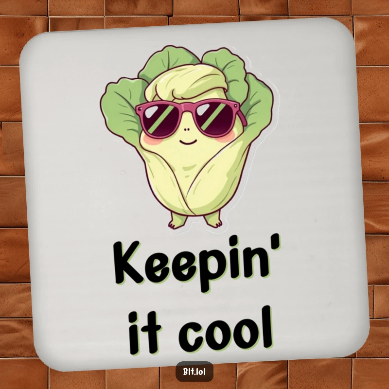 Funny Coaster: A cool lettuce character wearing sunglasses, protecting surfaces. Great funny gift for hosts.