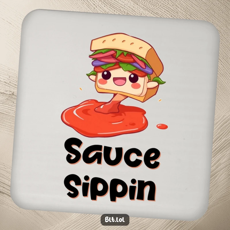 Funny Diving BLT Sandwich Coaster: A coaster featuring a BLT sandwich character gleefully diving into an imaginary sauce pool, adding humor.