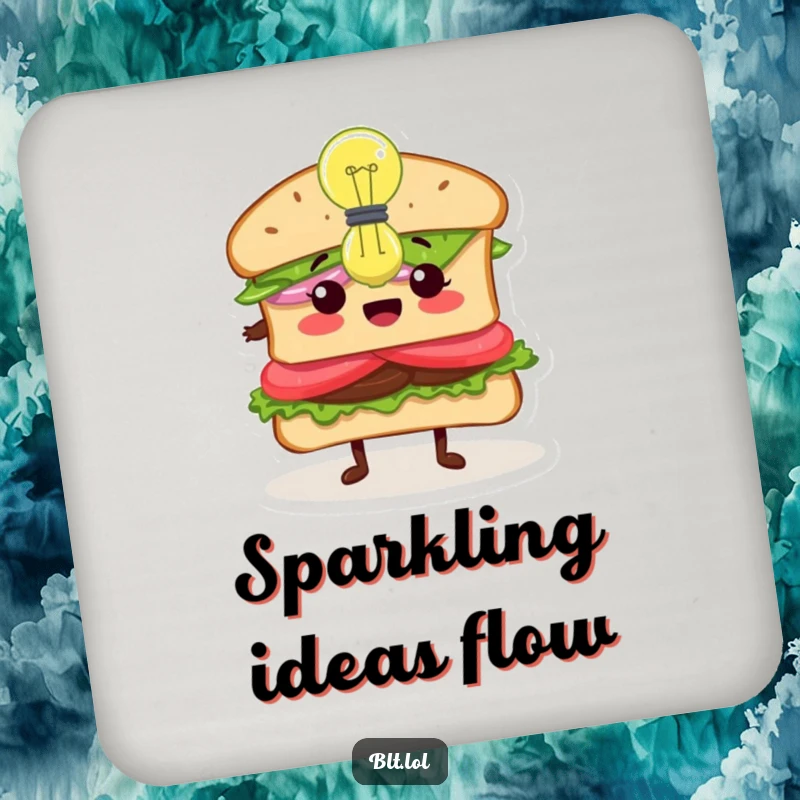 Funny Inspired BLT Sandwich Coasters, a sandwich character with a lightbulb, representing ideas, protecting surfaces stylishly, ideal funny gift.