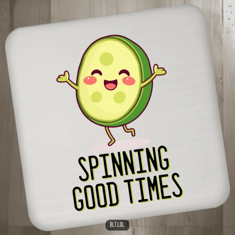 Funny pickle slice doing a cartwheel, guarding a drink, these coasters add zesty humor to any surface.