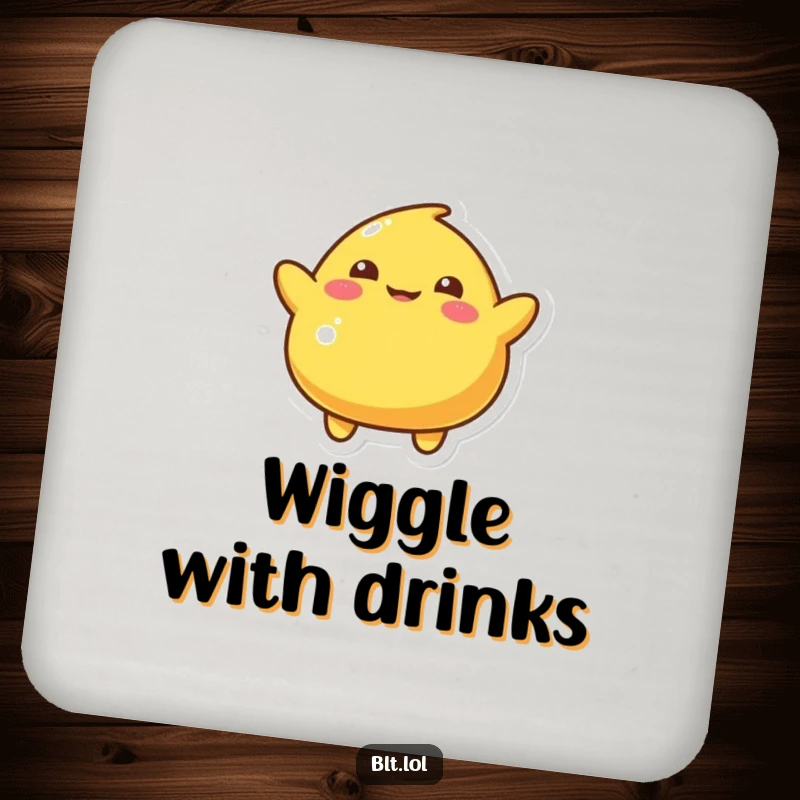 Funny Coaster featuring a playful mustard blob character doing a silly wiggle, protecting surfaces with a humorous food design.