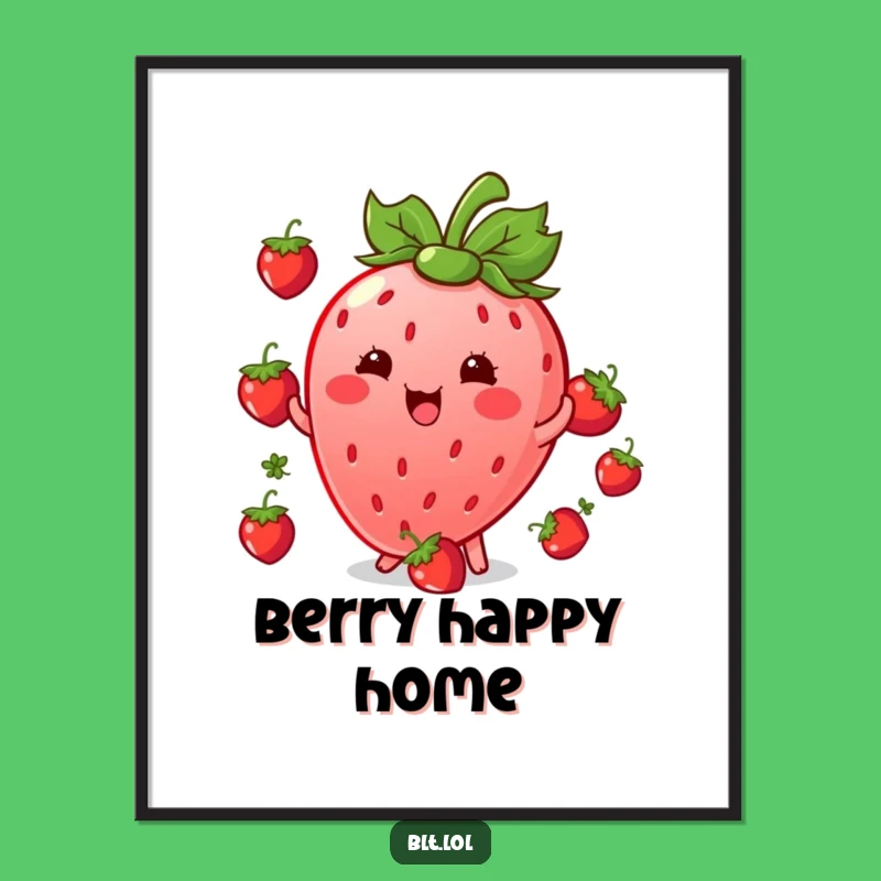 Funny Kawaii Strawberry Juggling Poster: Whimsical Wall Art for Cheerful Spaces
