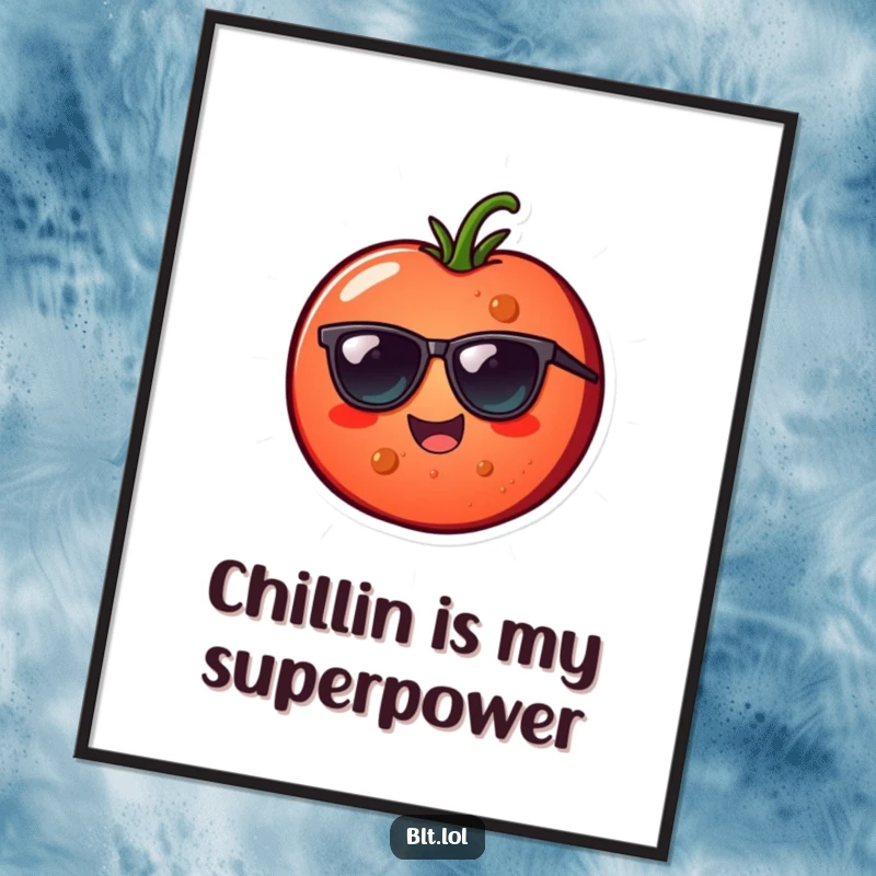Funny tomato slice with sunglasses on a poster, bringing cheerful vibes and cool style to wall art for a funny gift.