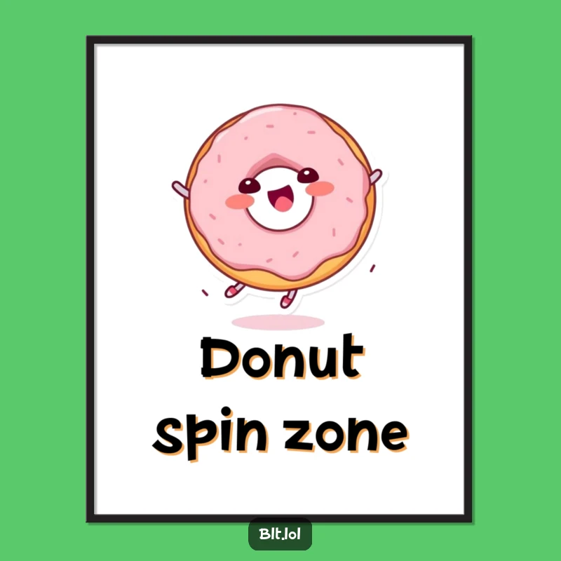 Funny Kawaii Donut Spinning Poster: Whimsical Wall Art for Sweet Spaces