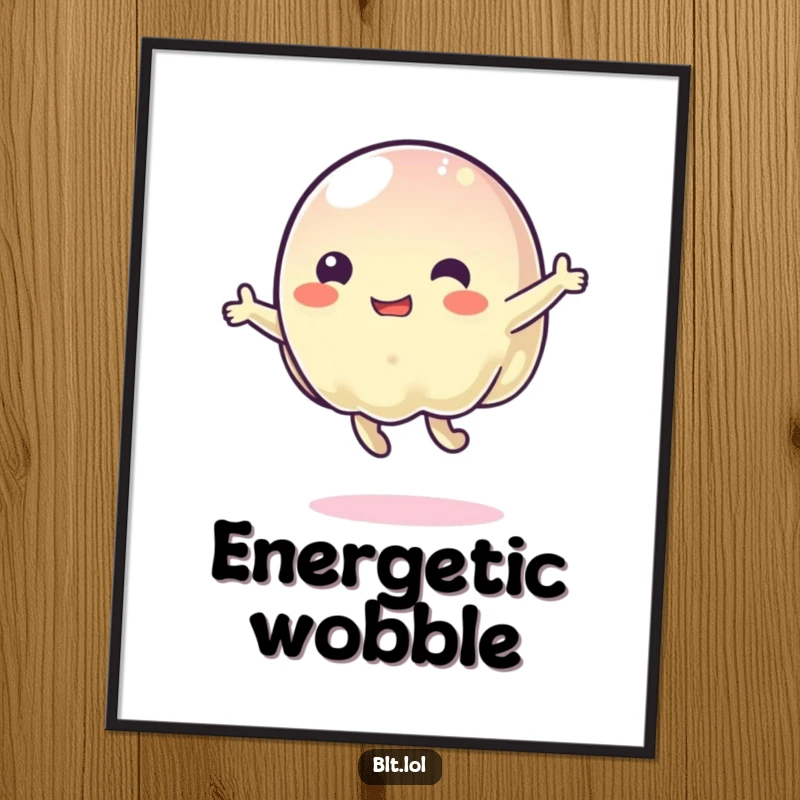 Funny wobbly jelly character captured mid-bounce, presented as vibrant wall art poster for a playful atmosphere.