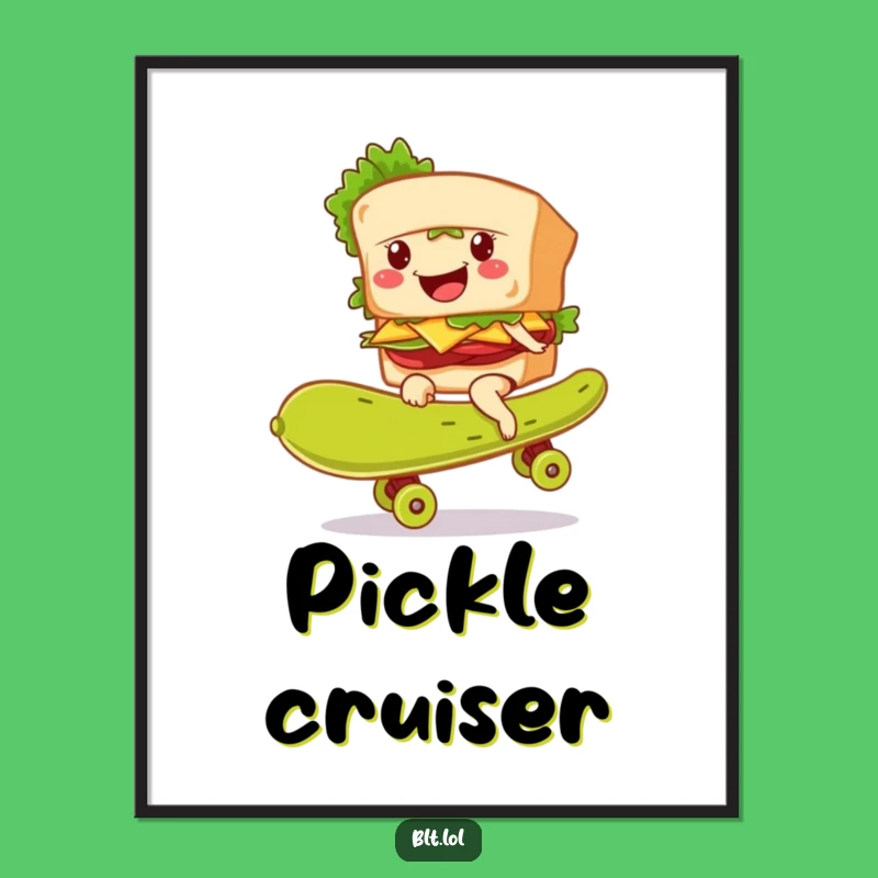 Funny BLT Pickle Skateboarder Art Print - Hilarious Action Decor