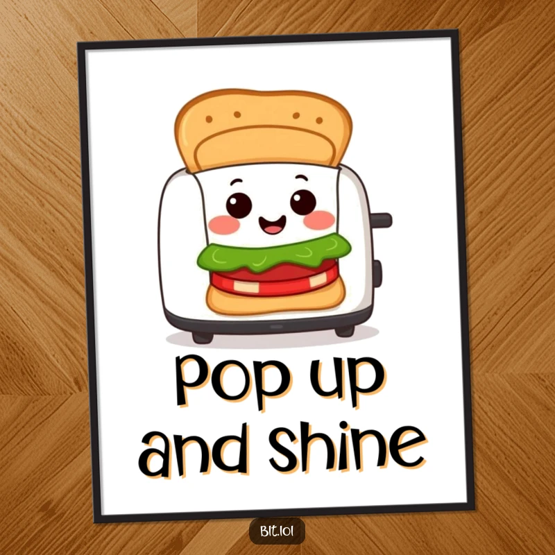 Funny Poster of a cheerful BLT sandwich character smiling while popping out of a toaster, adding a humorous touch to wall decor.