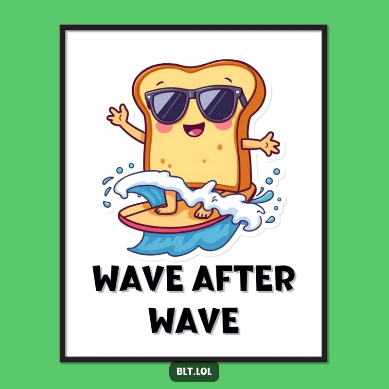 Funny Bread Surfer Poster: Radical Beach Art for Walls & Humorous Gift Ideas