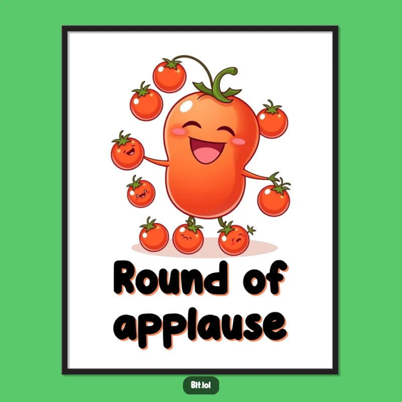 Funny Tomato Juggling Poster: Whimsical Wall Art for Kitchens & Gardens